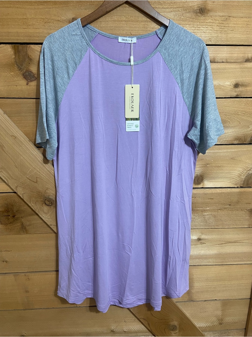 Ekouaer Lavender & Gray Raglan Sleep Shirt Nightgown Pajamas